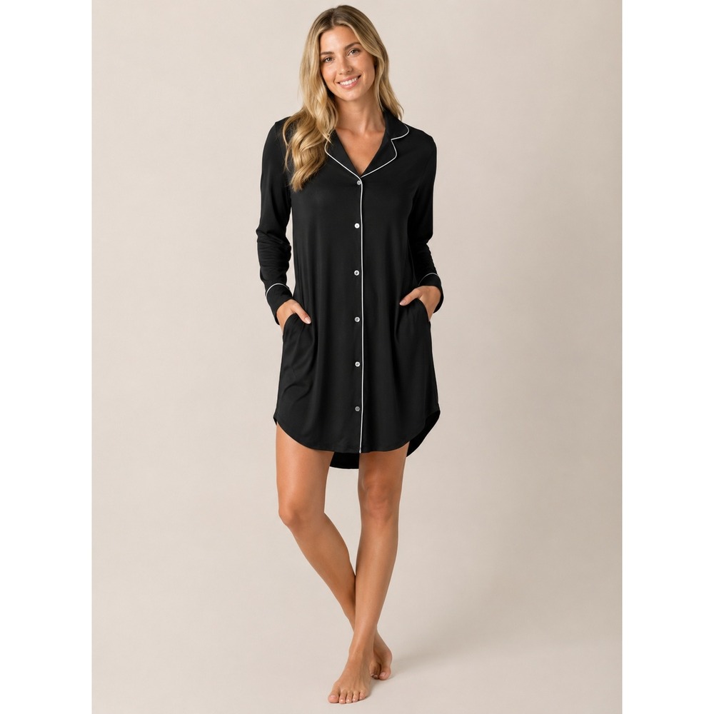 Kindred Bravely Nightshirt Womens 1X/1T Black Maternity Clea L/S Postpartum